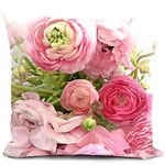 Cushion Cover Pink Flowers Wedding Decorations Lovers Floral Rose Gifts for Women Her Valentine's Day Outdoor Decor Home Throw Pillow Case for Garden Livingroom Couch Patio Furniture Sofa 18X18"