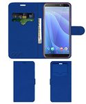 ACM Leather Window Flip Wallet Front & Back Case Compatible with HTC Desire 12s Mobile Cover Blue