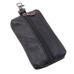 Auony Unisex Genuine Leather Key Case Wallet Pouch Bag Keychain Holder with Key Ring & Zipper