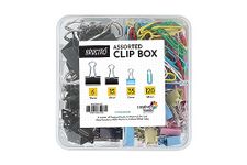 BRUSTRO Assorted Clip Box | Includes 120 Paper Clips-28mm & 56 Binder Clips (25mm- 6 pcs| 19mm- 15 pcs| 15mm- 35pcs) | Home, Office, Stationery use, Ideal for Kids and Adults, Reusable, Flexible