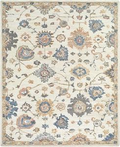 Hauteloom Candid Wool Living Room, Bedroom Area Rug - Traditional - Cream, Steel Blue, Light Brown - 10' x 14'