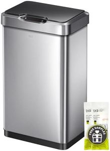 EKO Mirage-T 50 Liter / 13.2 Gallon Touchless Rectangular Motion Sensor Trash Can, Brushed Stainless Steel Finish