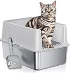 ONE Pix Stainless Steel Litter Box, Small Cat Litter Box with Lid, 17" L x 13.3" W x 11.8" H, Metal Litter Box for Kitty Cats with High Sided, Non-Sticky, Odorless, Spill Proof, Light Grey