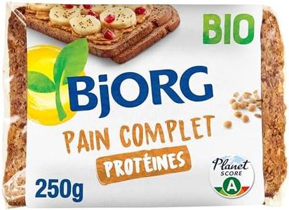 BJORG - Pain Complet Protéines Bio - Aux Céréales Complètes - Source de Fer, Magnésium, Fibres - Prétranché - 250 g