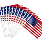 USA Stick Flag, ANLEY American US 5x8 inch (12 X 20cm) HandHeld Mini Flag With 12" (30cm) White Solid Pole - Vivid Color and Fade Resistant - United States 5 x 8 inch Hand Held Stick Flags With Spear