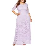 Eternatastic Womens Floral Lace 2/3 Sleeves Maxi Dress Evening Party Long Dress 4XL Purple