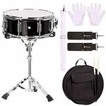 14 inch Snare Drum Set for Kids Students Beginners Practice Kit with Stand, Padded Gig Bag,Practice Pad,Neck Strap,Glove,and Drum Sticks Black