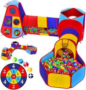 Playz 5pc Kids Play Tent Jungle Gym, Ball Pit, Pop Up Tents & Play Tunnel for Toddlers, Babies, and Kids Indoor & Outdoor Playhouse Bundle with Dartboard and 5 Sticky Balls, Gift for Boys & Girls