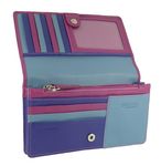 Ladies Leather Flapover Matinee Organiser Purse RFID Protection 10 Cards, Notes and Coins (Pink Purple Multi)