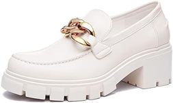 Athlefit Women's Platform Chunky Loafers Comfortable Slip on Lug Sole Business White Loafer Shoes Size 8