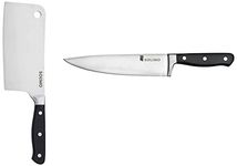 Amazon Brand - Solimo Premium Stainless Steel Chef's Knife, Silver and Premium High-Carbon Stainless Steel Meat Cleaver/Knife Combo