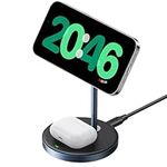 UGREEN MagFlow Wireless Charger Compatible with MagSafe Charger Stand, 2-in-1 Magnetic Charging Station Compatible with iPhone Air/17/Pro/Max/16/15/14/13/12, AirPods 4/3/2/Pro