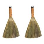 LIFKOME Portable Desk 2Pcs Indoor Grass Broom Whisk Broom Thai Handle Broomstick Sweeping Cleaning Tool Asian Handmade Craft Broom for Home Kitchen Bedroom Hand Tools