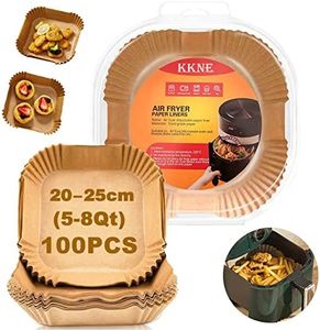 KKNE Papel Freidora Aire, 100 Piezas Papel para Freidora de Aire, 20cm papel air fryer cuadrado, uso para Hornear Asar、Horno Para Freidora、Para Horno、Freidora Sin
