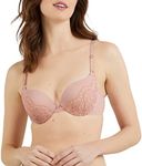 Maidenform Women's Love The Lift Underwire Demi Bra, Smoothing Lace-Trim Bra with Push-Up Cups, Sheer Pale Pink/Rose Gold, 32A