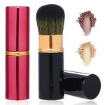 2 Pack Retractable Kabuki Makeup Brushes, Small Portable Travel Foundation Brush Ultra Soft & Fine Bristles Face Blusher Brush with Cover for Bronzer, Buffing, Highlighter Flawless Powder Cosmetics