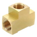 sourcing map Brass Tee Pipe Fitting, 1/2" NPT 3 Way T-Connector Copper Block Coupler Adapter for Gas Transport Connect Pipelines, 1 Pcs