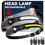 Head Lamp Rechargeable 2 Pack, LED Night Buddy Headlamps for Adults Rechargeable, Lampe Frontale 230° Wide Beam 5 Modes Hard hat lamp for Forehead HeadLamp for Camping Hiking Running Repairing Fishing