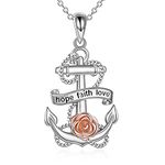 Anchor Necklace Rose Flower Pendant Necklace 925 Sterling Silver Chain Vintage Jewelry Gifts For Women Girls Wife Couple (Rose)