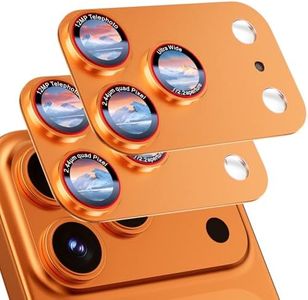 HelloDeere 9H High-alumina Tempered Glass Camera Lens Protector for iPhone 17 Pro Max Lens , Military-Grade Shatterproof with Strong Adsorption, Full Coverage Case-Friendly Cover (Orange, iPhone 17 Pro Max - 2 Pack)
