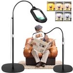 Large Magnifying Glass with Light and Stand, 15X Rectangle Optical Real Glass Lens, Height Adjustable Gooseneck Magnifier Floor Lamp, 5 Color Modes LED Dimmable Lighted Hands Free for Close Work Craft
