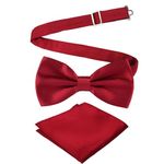 Cretty-Meet Adjustable Bowtie and Pocket Square Set Men Bowtie and Handkerchief Solid Color Double Fold Pre-Tied Bow Tie for Dinners, Weddings, Parties, Business, Proms - Burgundy