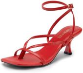 DREAM PAIRS Women's kitten Low Strappy Lace Up Heels Open Square Toe Thong Ankle Strap Heels Sexy Fashion Comfort Dress Shoes Party Sylvestra Pumps Heeled Sandals,Size 8,Red-Pu,SDHS2405W