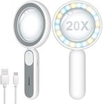 Taipow Magnifying Glass with Light, Rechargeable Handheld Magnifier with Ultra Bright 21 Led 20x Optical Glass Lens - White