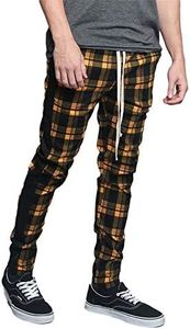 Men's Plaid Checkered Tartan Outer Side Stripe Inseam Ankle Zipper Drawstring Premium Track Pants TR537 - Gold - Small - JJ5E