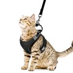 AMIR Cat Harness and Leash for Walking, Breathable Cat Leash Escape Proof, Adjustable Vest Harnesses for Small Medium Cats and Small Dogs, Breathable Reflective Strips Jacket- Black, S