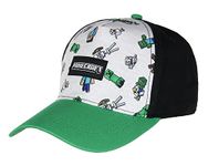 Bioworld Minecraft Youth Hat Floating Mobs Creeper Skeleton Dog Chicken Snapback Cap (Black, One Size), Black, One Size