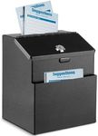 Flexzion Suggestion Box with Lock Wall Mounted Multi-Purpose Donation Ballot Charity Mailbox Idea Forms Collection Key Drop Box w/ 25 Feedback Cards, Expansion Bolts & Keys (Black)