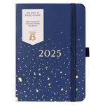 Busy B Day-A-Page A6 Planner Diary 2025 - Compact Diary for Students, Teachers & Work with Day to a Page Layout, Lined Daily Schedule, Year Planner, Notes Pages & Elastic Closure Band - Navy Spray