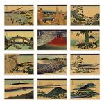 Thirty-six Views of Mount Fuji Vintage Posters Collage Kit Indie Posters for Room Aesthetic Katsushika Hokusai Ukiyo-e Art Painting Wall Stickers Set 8.27"X11.8" 12pcs/set