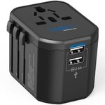Ceptics Universal Travel Adapter - 3 in 1 Worldwide Travel Adapter, Universal Plug Socket and 2 x USB, with 2.4A, International Travel Adapter