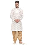 Larwa Polyester Men's Ethnic Loop Button Ganesh Print Kurta Dhoti Set (White, 38)