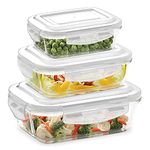 Borosil Klip N Store Glass Storage Containers For Kitchen With Air-Tight Lids, Microwave & Oven Safe, Rectangular, Set of 3 (1040 ml, 640 ml, 370 ml), Clear