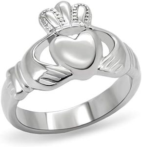 Eternal Sparkles Women's Silver Claddagh Celtic Irish Fashion Comfort Statement Love Ring in Silver Stainless Steel