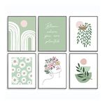 Sage Green Wall Art Prints Aesthetic Posters,Cute Room Decor for Teen Girls,Botanical Plant Daisy Pictures for Bedroom Wall Decor, Inspirational Art Posters for Women Room Dorm Room Decor