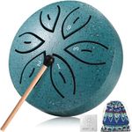 Facmogu Rain Drum for Outside Garden, 3 Inches 6 Notes Rain Drum for Garden Instrument, Mini Chakra Drum for Rain Outdoor, Waterproof Steel Tongue Drum with Bag, Music Book - Green (Leaf Pattern)