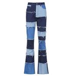VALICLUD Womens Patchwork Jeans High Waisted Patch Flare Jeans Bell Bottom Ripped Jeans Denim Pants