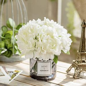 Artificial Hydrangea and Glass vase Decoration, Ins Style Artificial Flower Glass Bottle Set, Suitable for Living Room, Dining Table, Office, Wedding, Hotel Banquet and Other Home Decoration. (white)…