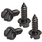 License Plate Screws with Rustproof Finish - License Plate Screw Kit for Front & Rear - License Plate Bolts for Domestic Vehicles - Stainless Steel Screws for License Plates (4-Pack, Black)