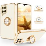 SouliGo Samsung A12 Case, Galaxy A12 Case 360° Ring Holder Kickstand for Magnetic Car Mount Slim Luxury Bling Plating Soft TPU Anti-Scratch Shockproof Protective Bumper Phone Case, White