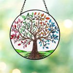 WOHAHA Tree of Life Stained Acrylic Window Hanging Panels Indoor Outdoor Round Windows Hanger Kitchen Bedroom Garden Wall Art Decor Gifts for Women Mom Grandma Teacher