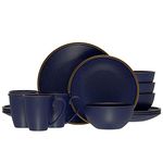 American Atelier Varda Round Dinnerware Set, Blue – 16-Piece Stoneware Dinner Party Collection 4 Dinner Plates, 4 Salad Plates, 4 Bowls & 4 Mugs (Cobalt)