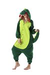 DarkCom Animal Onesie One Piece Pajamas Women Men Cosplay Halloween Costume Christmas Sleepwear, Green Dinosaur, Medium