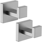 HITSLAM Towel Hooks for Bathroom Wall Mounted, Brushed Nickel Bathroom Hooks, SUS304 Stainless Steel Robe Hook and Coat Hooks, Square Wall Hooks for Hanging, Hand Towel Holder, 2 Pack