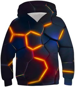 UNICOMIDEA Boys Girls Hoodies Sweatshirts Kids 3D Print Pullover Sweater Fall Winter Clothes for 6-16T, A02-glowing Geometry, 14-16 Years