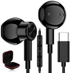 USB C Headphones Wired Earbuds for Apple iPhone 16 Pro Max 15 Plus Google Pixel 9 8 7, Type C Corded Earphones Noise Cancelling with Mic for Samsung Galaxy S24 S23 FE S22 Ultra S21 FE OnePlus Black